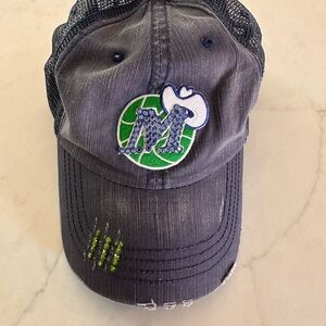 Stylish Blue Cap with Green Rhinestones